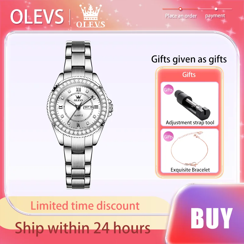 OLEVS Elegant Fashion Women's Watches High Quality Quartz Lady Watch Gift Bracelet Stainless Steel Strap Calendar Original Watch