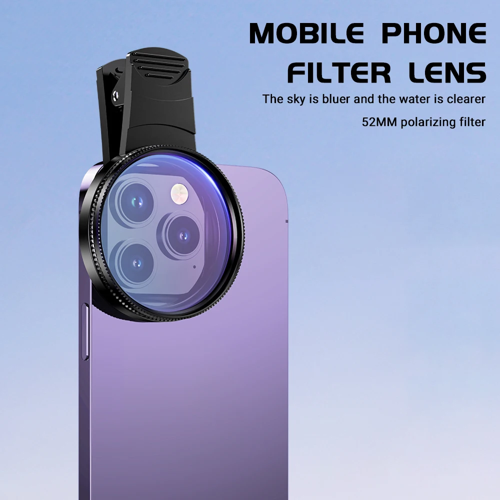Universal 52mm CPL Camera Lens Filter With Clip Portable Polarizer Anti-reflection Restore Color Phone Filter For iPhone Samsung