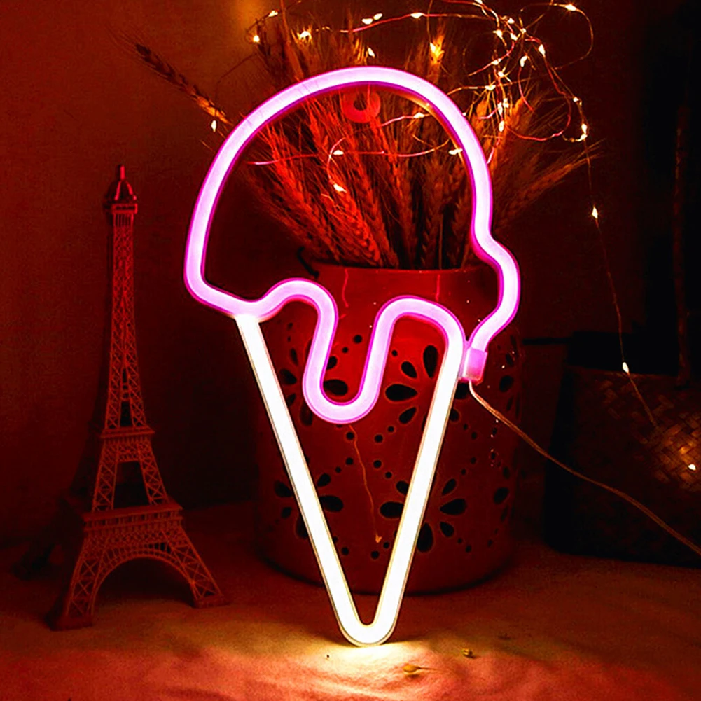 2024 New Ice Cream Neon Sign LED Light Battery Or USB Powered Hanging Neon Light Up Signs For Bedroom Pub Bar Decorations