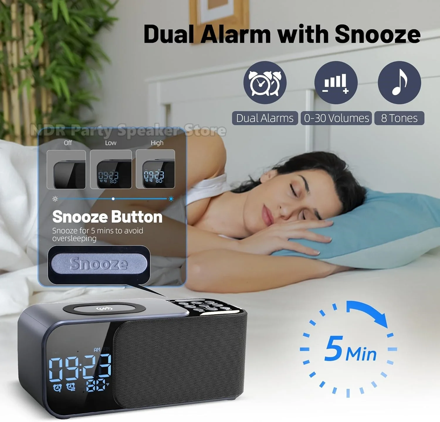 2024 venda quente novo 4 em 1 qi carregamento sem fio com alto-falantes bluetooth led relógio de tempo luz noturna rádio fm para o presente do telefone