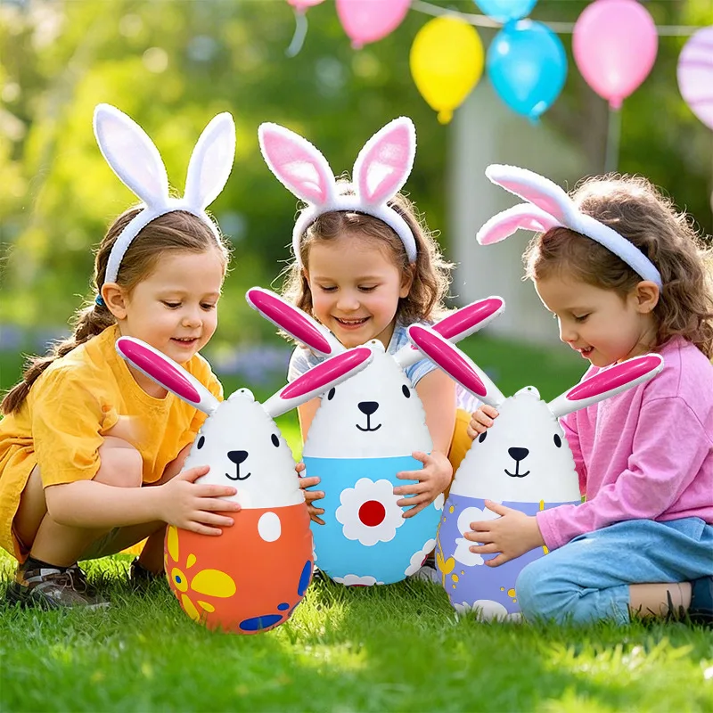 2026 Easter Inflatable Eggs Bunny Decor PVC Giant Balloon Ornament Outdoor Yard Party Decoration 6PCS