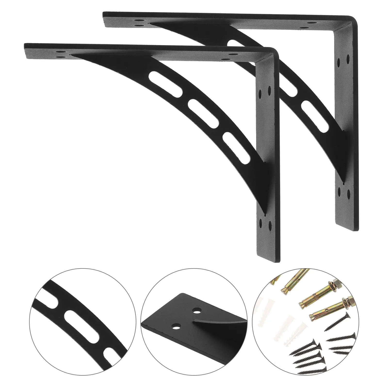 

2pcs Metal Shelf Brackets Heavy Duty Wall Mount Floating Shelves Support Black Bathroom Bedroom Living Room Decorative Rack
