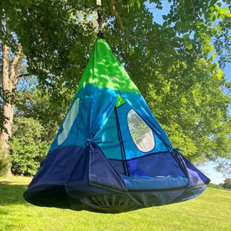 Balançoire de tente tipi extérieure pour entreprises de vente, plate-forme en textilène de 39 pouces, tente détachable colorée, Fort d'arbre suspendu, 250 lb, S