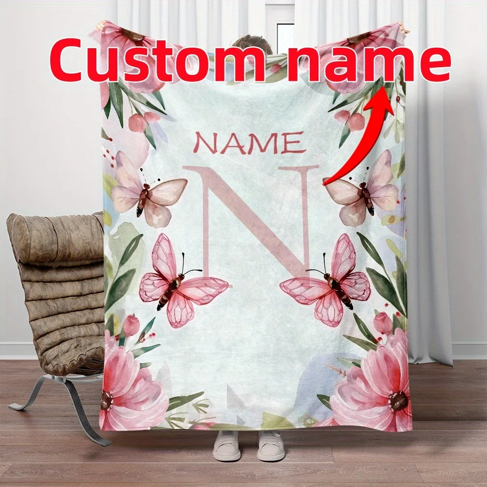 

Personalized Butterfly Name Blanket - Soft and Lightweight Flannel Shawl, Suitable for Sofa, Bed, Travel, and Camping