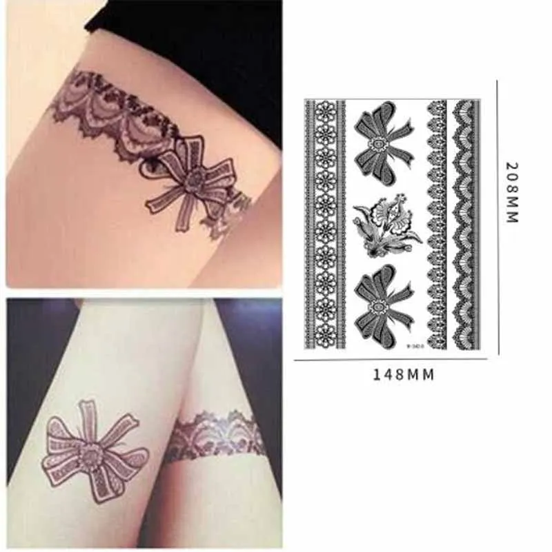 Black Henna Tattoo Stickers Women Sexy Water Transfer Body Art Fake Tattoos Nightclub Makeup Party Lace Tattoo Decals Semi Tatto image 5