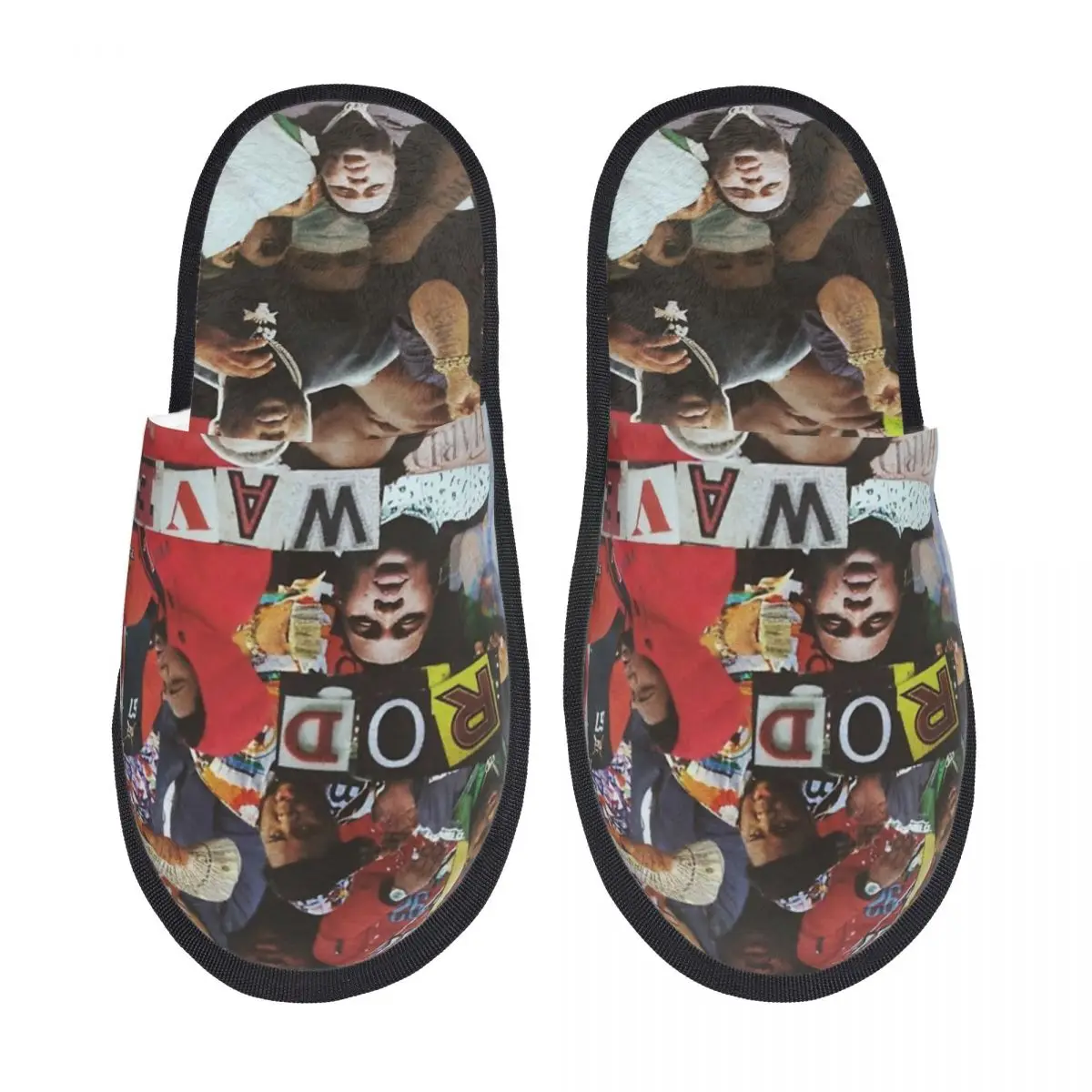 Rod Wave Rapper House Slippers Non-slip Vintage Collage Cozy Household Fur Slides Slippers Bedroom