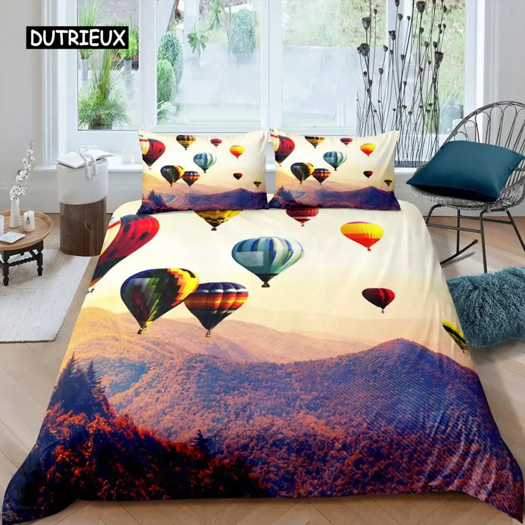 

Hot Air Balloon Duvet Cover Set Romantic Balloon Bedding Set Extreme Sports Games Comforter Cover Romantic Trip Twin Quilt Cover