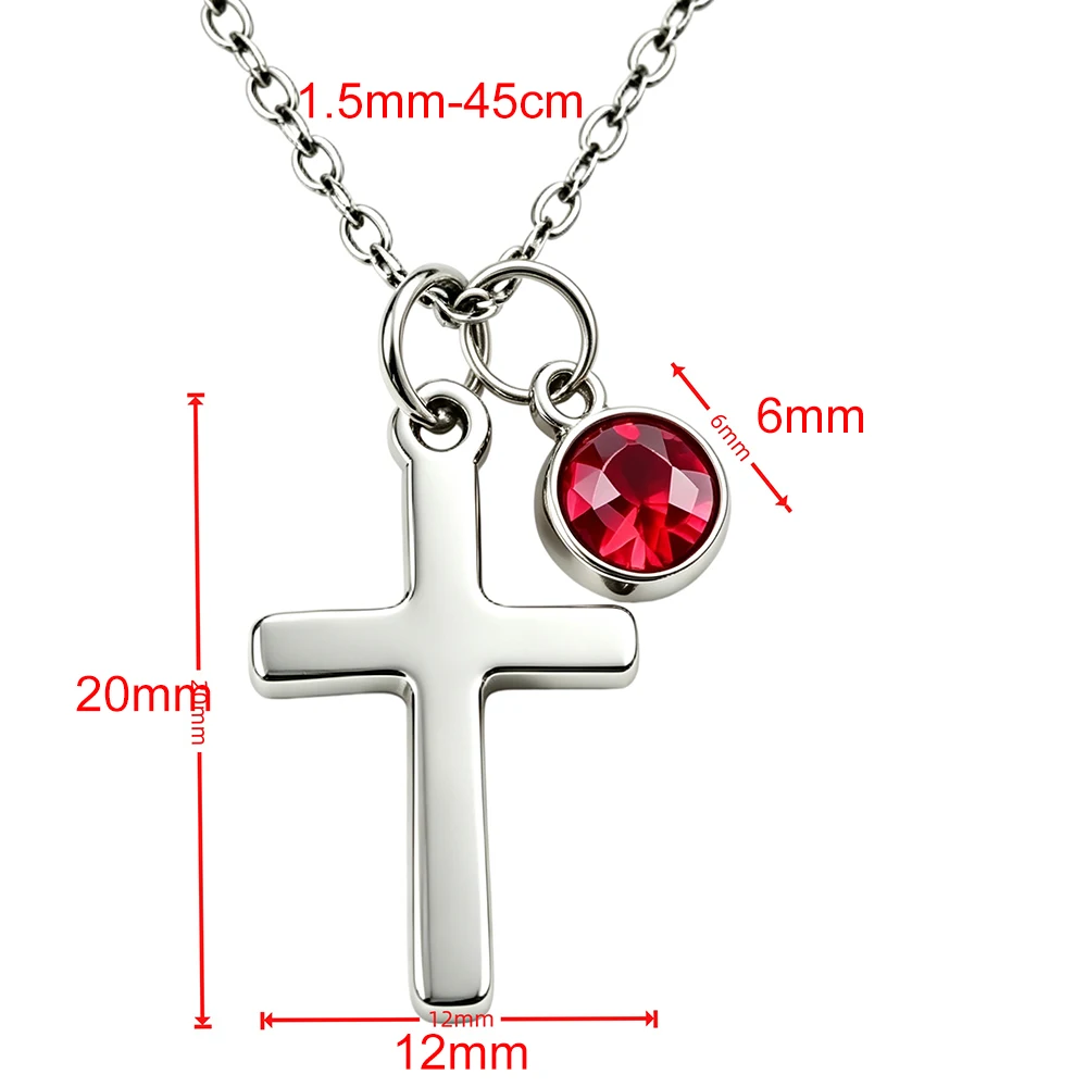 Fnixtar 10pcs Cross Pendant Necklace With Birthstone Rhinestone Jewelry Necklaces Stainless Steel Gift