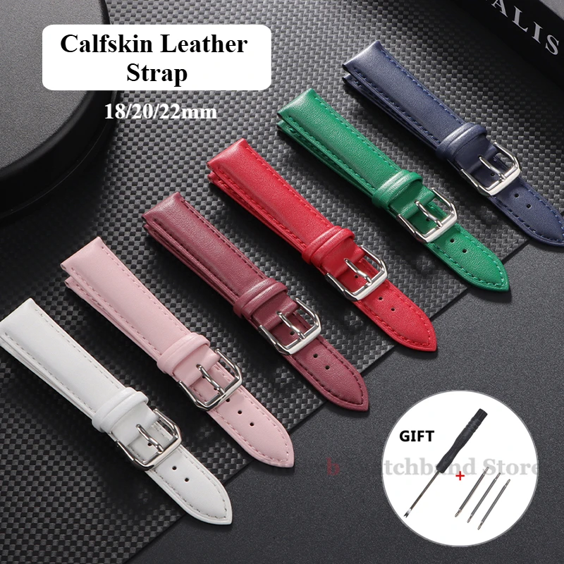 Correa de piel de becerro de 18/20/22mm para hombres y mujeres, pulsera de cuero suave, pulsera deportiva Universal cómoda, accesorios para reloj