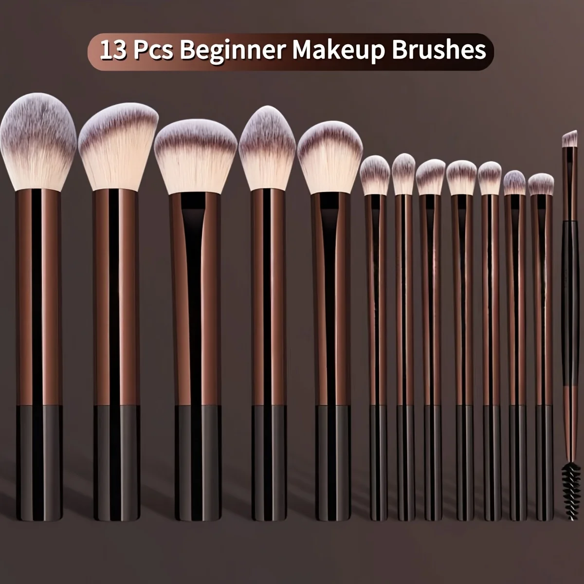 13pcs Professional Soft Aluminum Tube  Brush Set, Including Foundation Brush, Eyeshadow Brush, Brow Brush, Blending Brush,