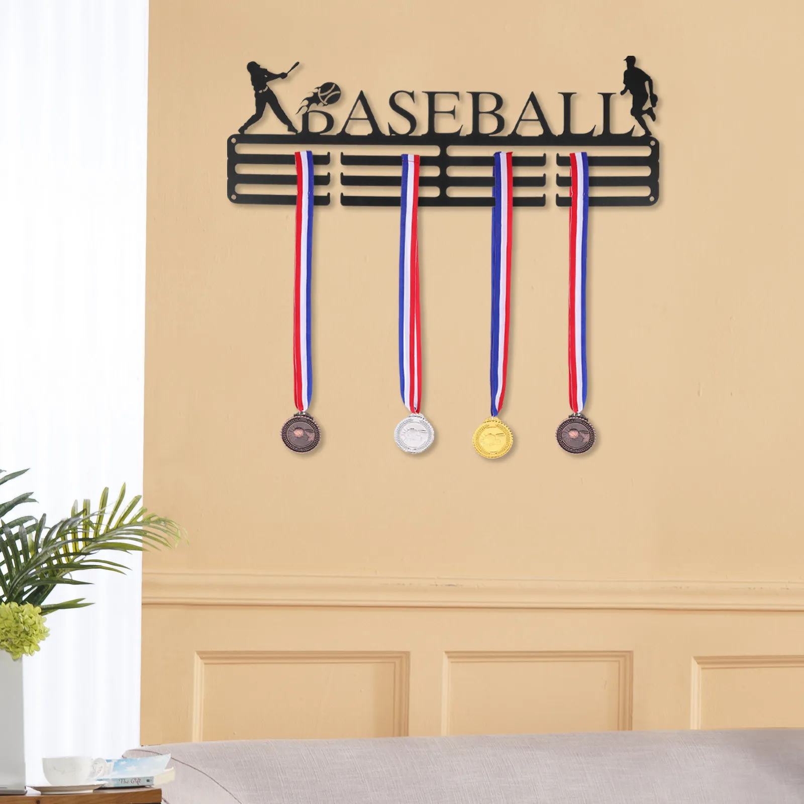 

1Set Sturdy Metal Medal Display Frame Wall Mounted Hanger for Sports Medals Ribbons Belts Trophy Storage Shelf Award Holder