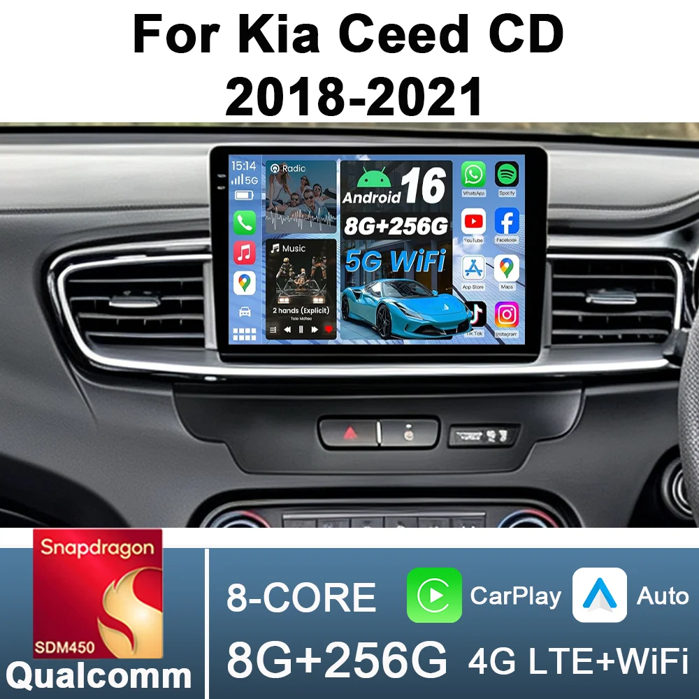 2Din 9inch CarPlay Android Auto Car Radio for Kia Ceed CD 2018 - 2021 Multimedia Navigation GPS RDS DSP 4G BT Qualcomm 8 Core