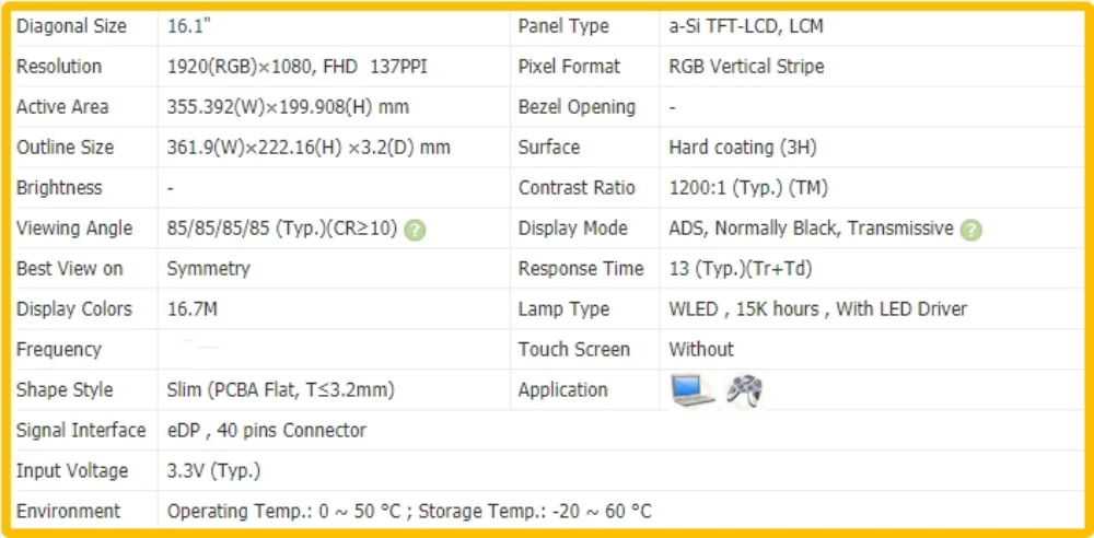 NV161FHM-NY4 NV161FHM NY4 16.1 inch Laptop Display LCD Screen No-touch IPS Panel FHD 1920x1080 60Hz