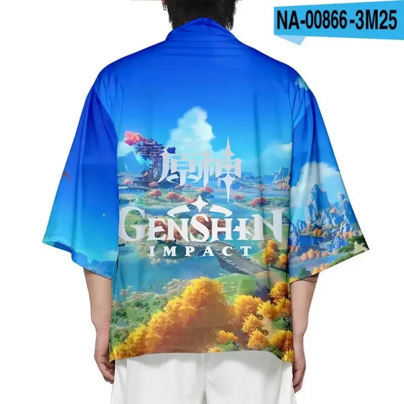 

Новый Genshin Impact кимоно хаори плащ Harajuku Raiden Shogun косплей костюм мона топы мужской кардиган в японском стиле ABCDFEASD2025