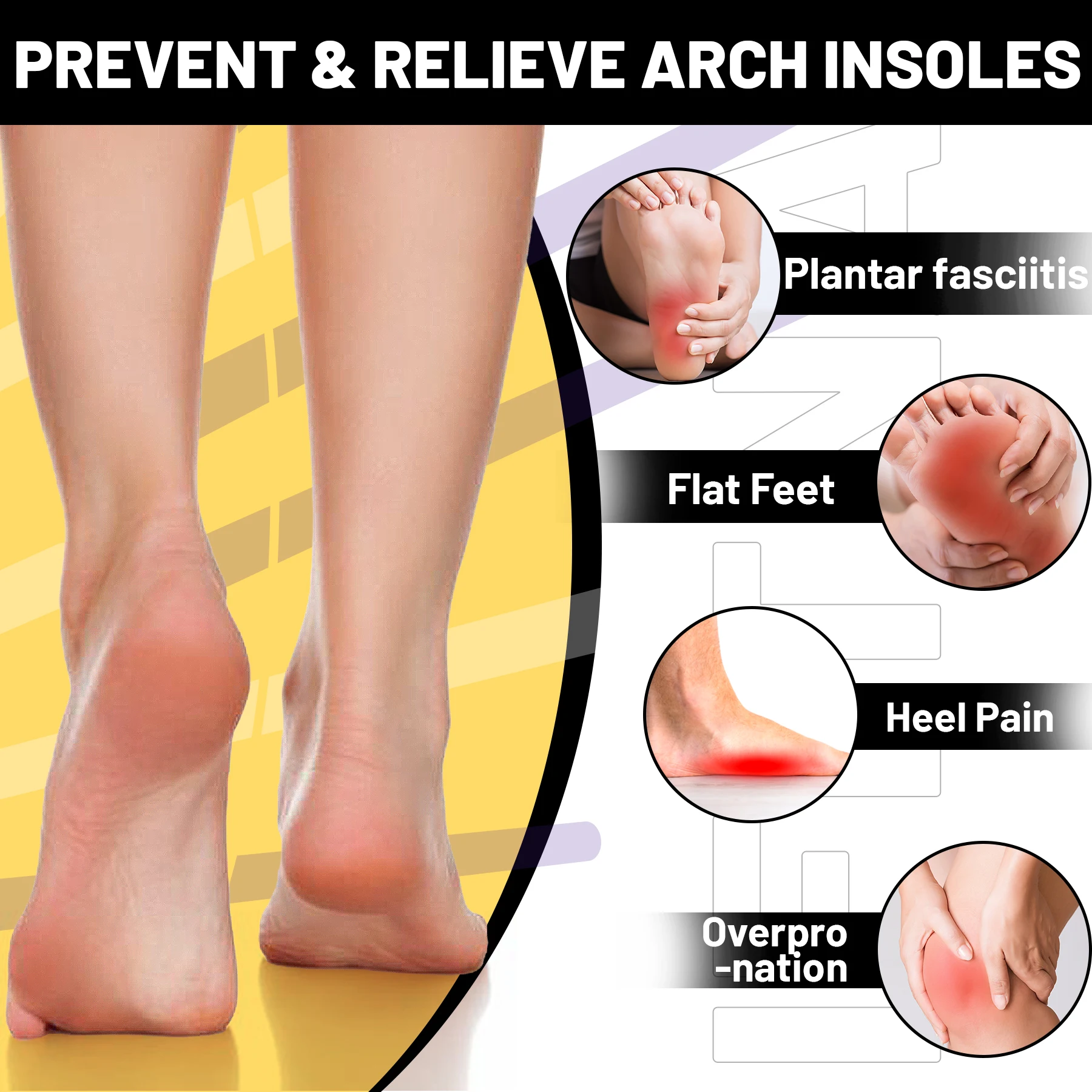 Arch Support Insoles for Men & Women - Multi-Scene Shock Absorption for Plantar Fasciitis, Flat Feet | Work, Sports, Outdoor