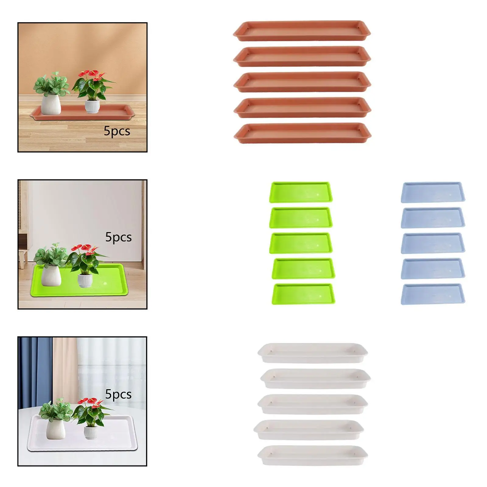 Flower Pot Tray Rectangular Planter Saucer Durable PP Water Catcher for Windowsill Kitchen Bedroom Garden