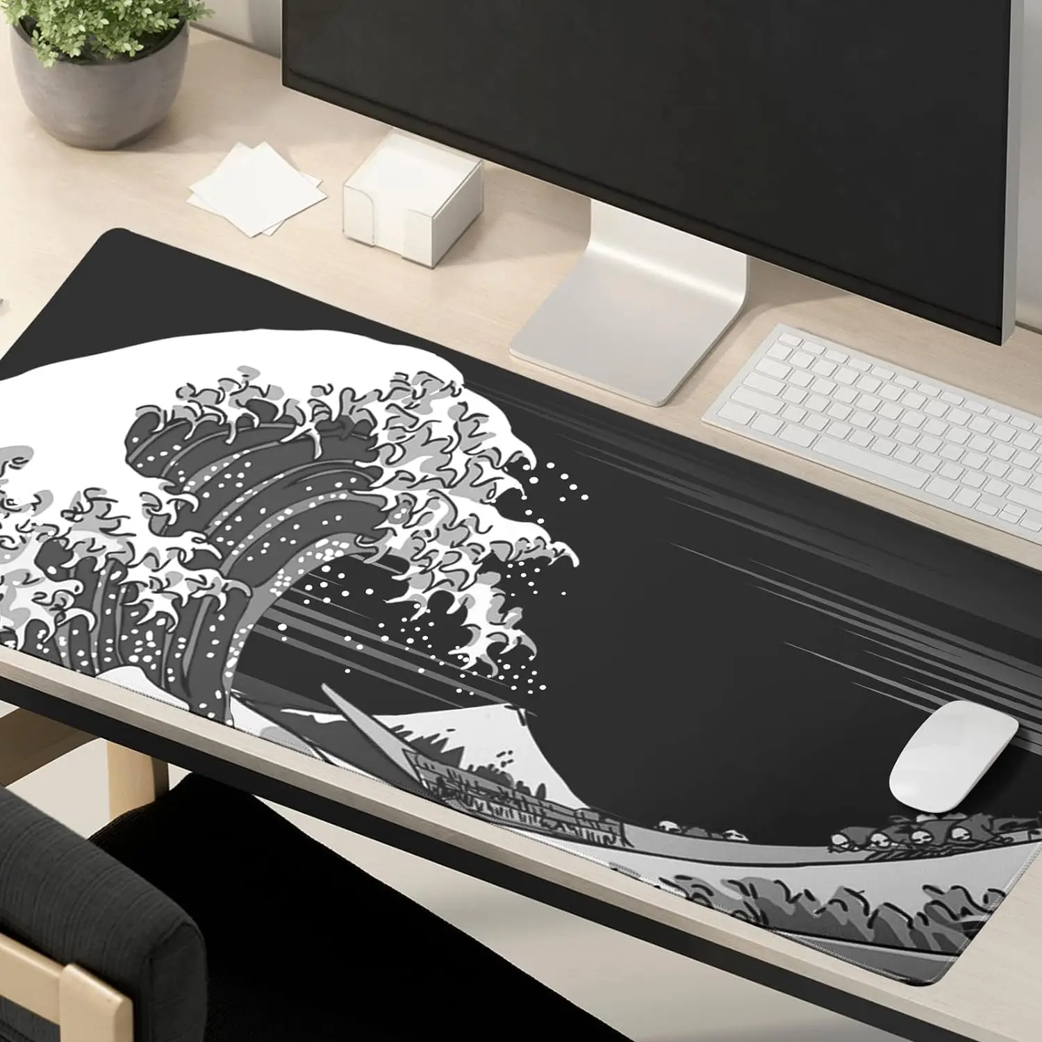 Great Wave Mouse Pad Black Desk Mat Kawaii Gaming Desktops Mouse Mats Laptop Office Carpet Large Play Mat Mousepad Computer Mats