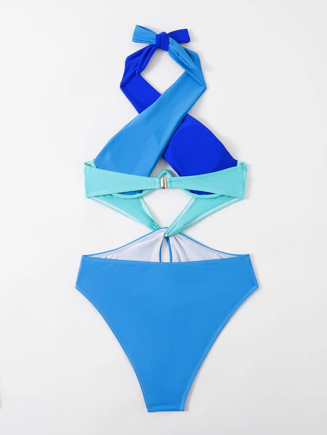 

Комплект бикини с цветными блоками, вырезами и перекрестными бретелями на косточках для женщин