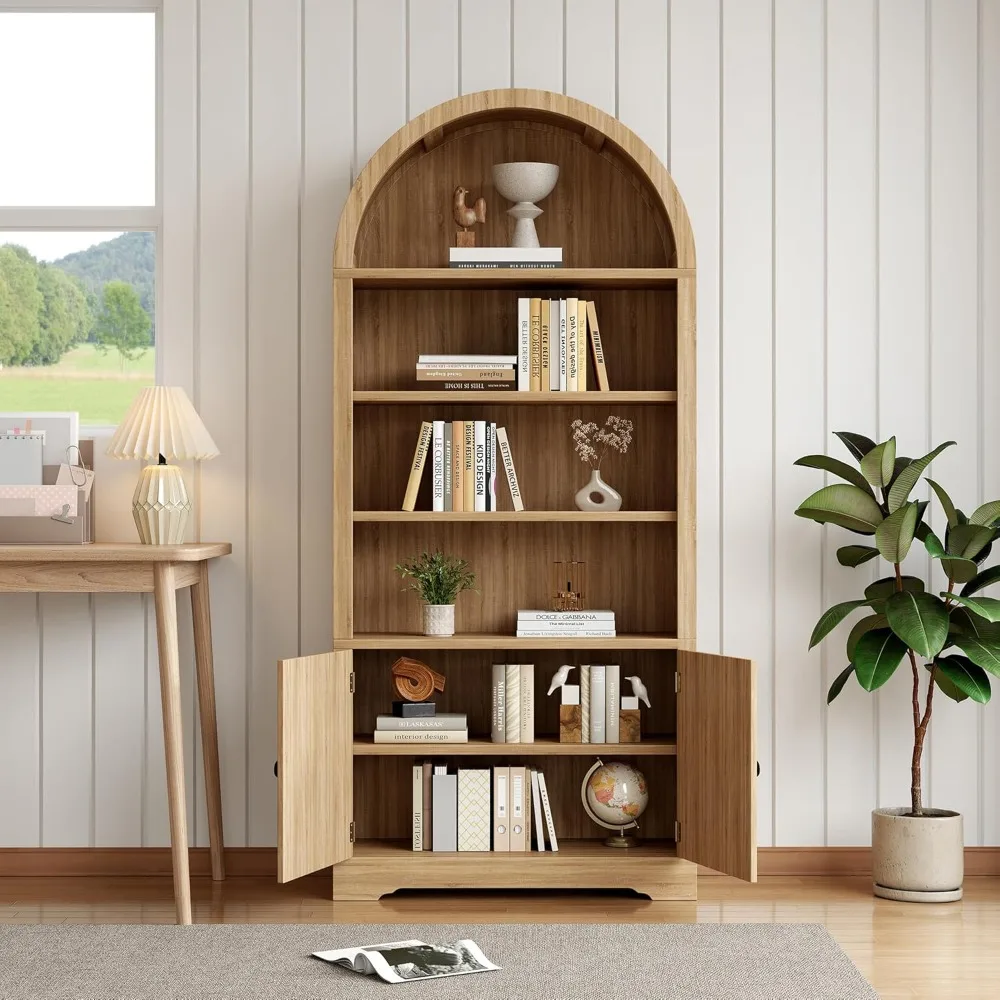 6-уровневый деревянный книжный шкаф в стиле фермерского дома с дверцей и местом для хранения для кухни и гостиной