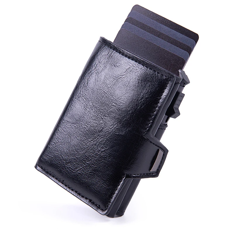 

Hot Sale PU Leather Credit Pop-up Card Holder Wallet Men Metal RFID Blocking Aluminium Alloy Bussiness Bank Cardholder Case Bag