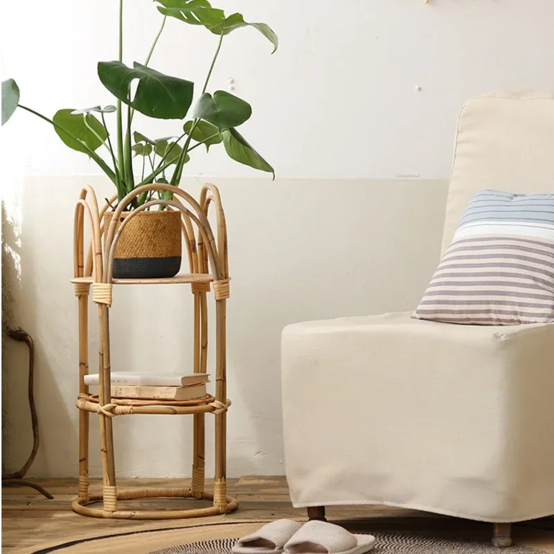 

Elegant Nordic Rattan Plant Stand - Creative Floor Storage Rack, Living Room and Balcony Decoration, Unique Homestay Decor