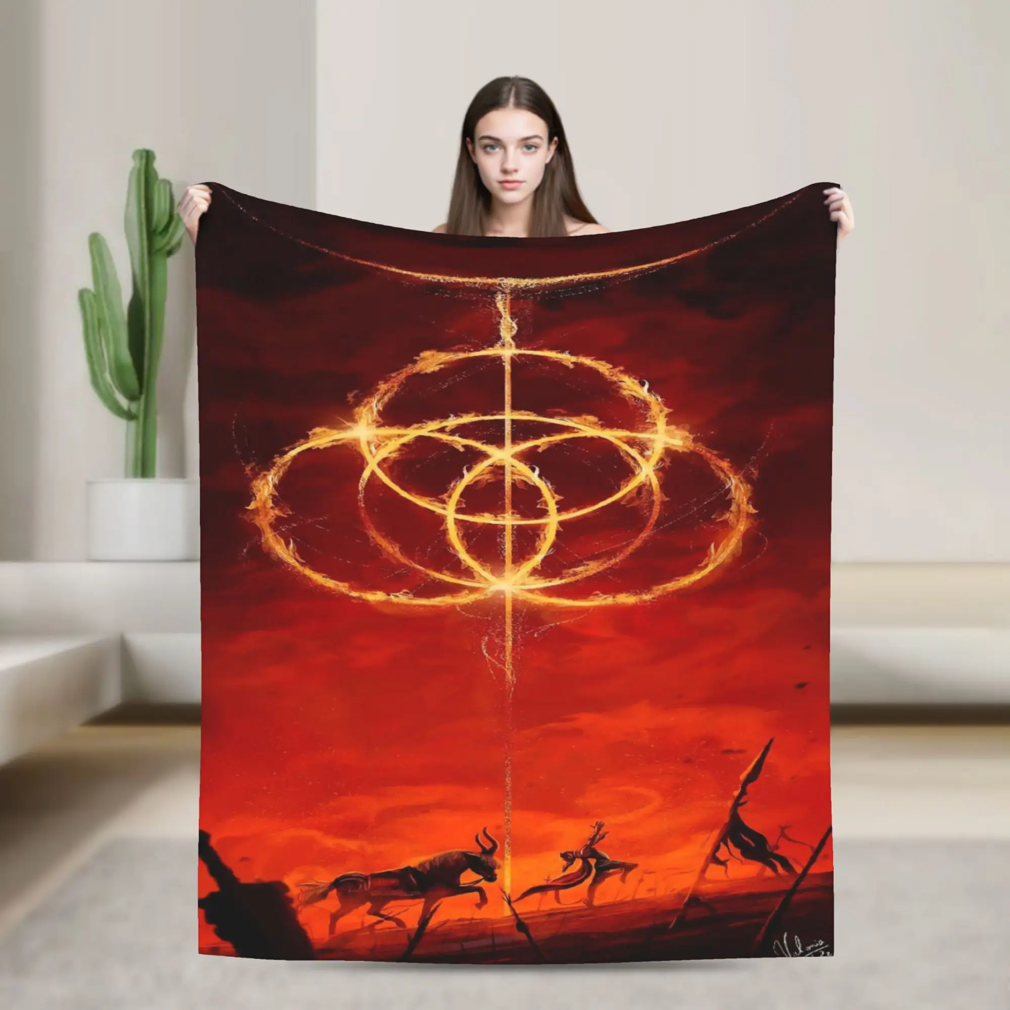 Elden Ring Flannel Blanket  Warm Soft Throw Blanket for Bedroom Travel Office Print Bedspread Sofa Bed Cover