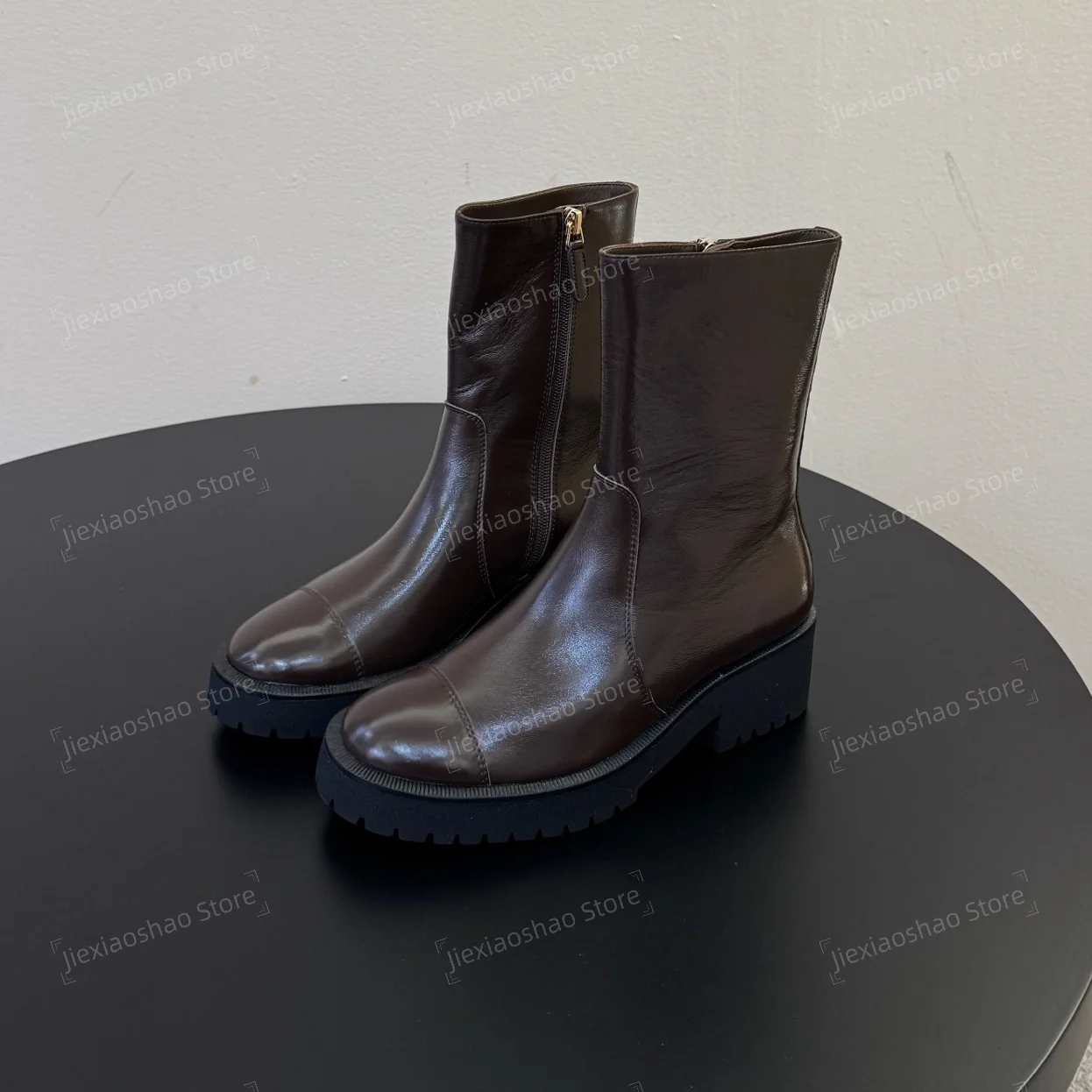 2026 New Collection Autumn Winter Genuine Leather Round-Toe Low Heel Ankle Boots Woman Chelsea Boots Short Boots Botas Mujer