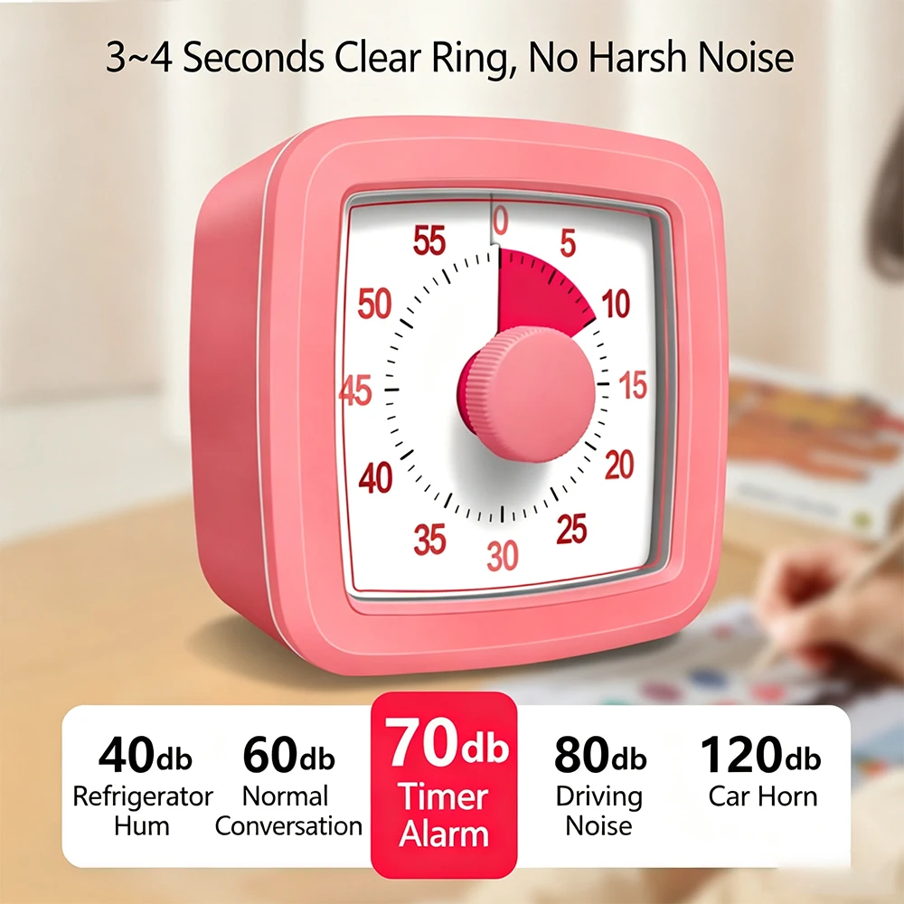 Square Visual Timer for Kids & Adults 60-Minute Silent Time Management Timer for Learning Writing Cooking Classroom & Home Use