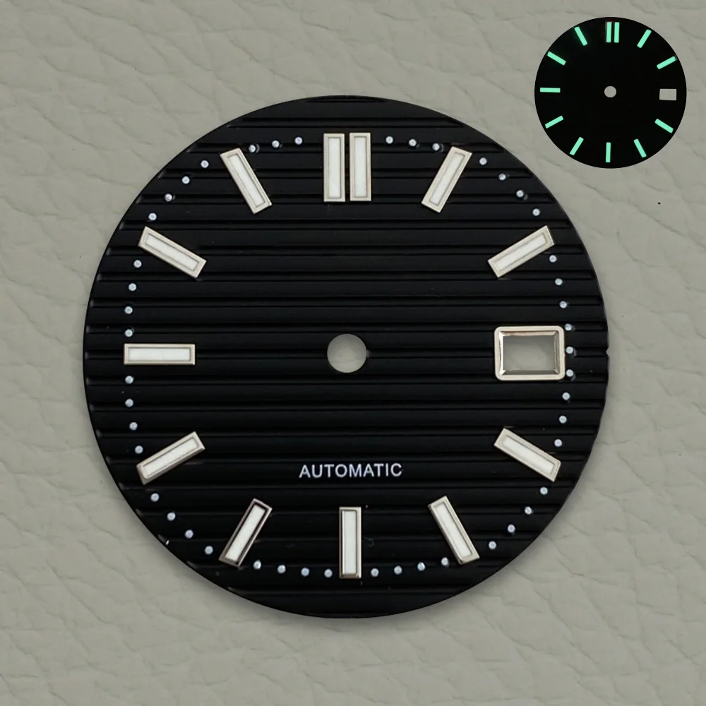 30.5 مللي متر NH35 الطلب S شعار نوتيلوس الهاتفي مناسبة لحركة NH35 قوية الأخضر مضيئة الرجال ساعة اكسسوارات