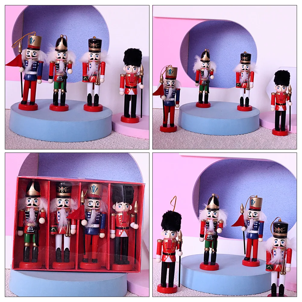 

4Pcs Wooden Nutcracker Ornament Xmas Hanging Decor Christmas Tabletop Decoration for Shelf Desktop Tree Display Holiday Party