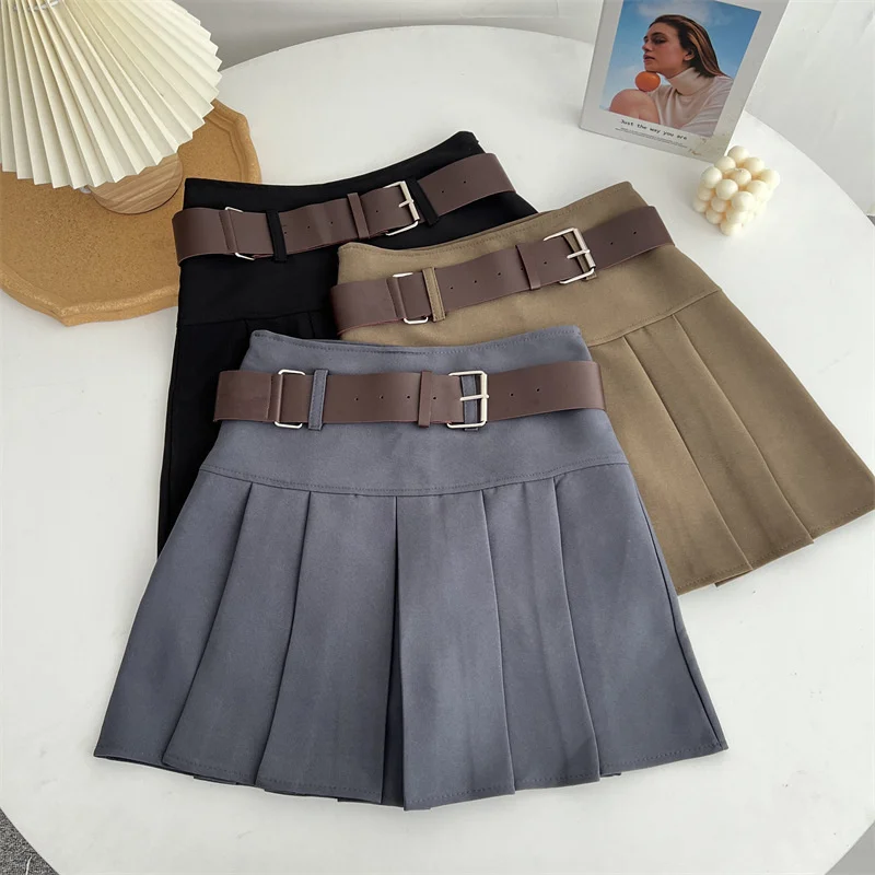 

Women Pleated Skirts Summer Korean Style High Waist A Line Solid Color Fashion Mini Skirts All-Match Streetwear Clothes Summer