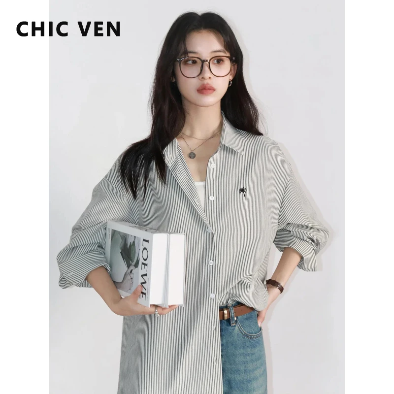 

Новые женские рубашки CHIC VEN: свободные повседневные полосатые блузки с длинным рукавом, топы для женщин, весна-лето 2026