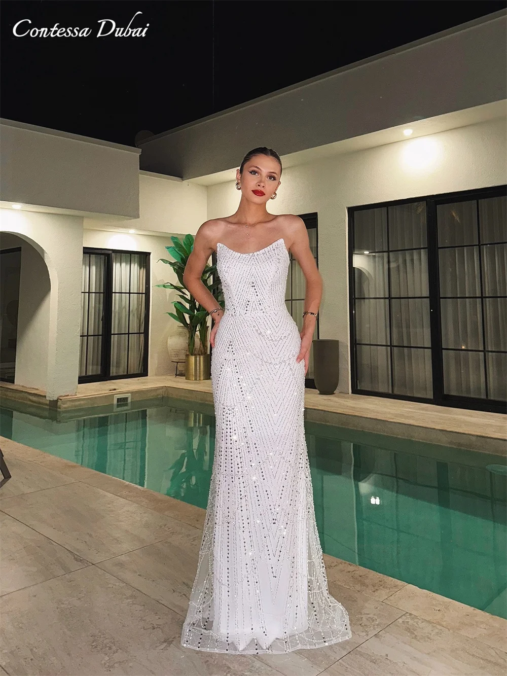 

Contessa Dubai Customized Elegant Beads Prom Dress Strapless Sleeveless Vestidos de noche Floor-Length Formal Evening 2025