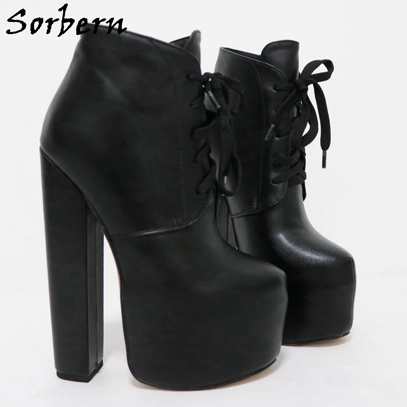 Sorbern 18cm Block High Heel Women Boots Black Ankle Boots Unisex Platform Shoes Custom Fetish Drag Queen Boot Cosplay Heeled