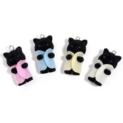 1pc Kawaii 3D Flocking Cat Charm Cute Cartoon Cat Ornament Earring Keychain Pendant Accessories DIY Crafts Jewelry Make