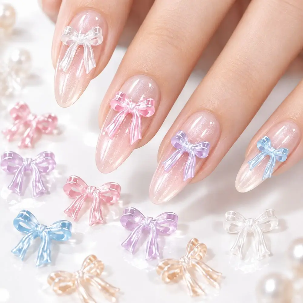 50Pcs Trendy 3D Bowknot Nail Art Charms Mixed Color Resin Bow Decorations for Acrylic UV Gel Press On Nails Manicure Supplies