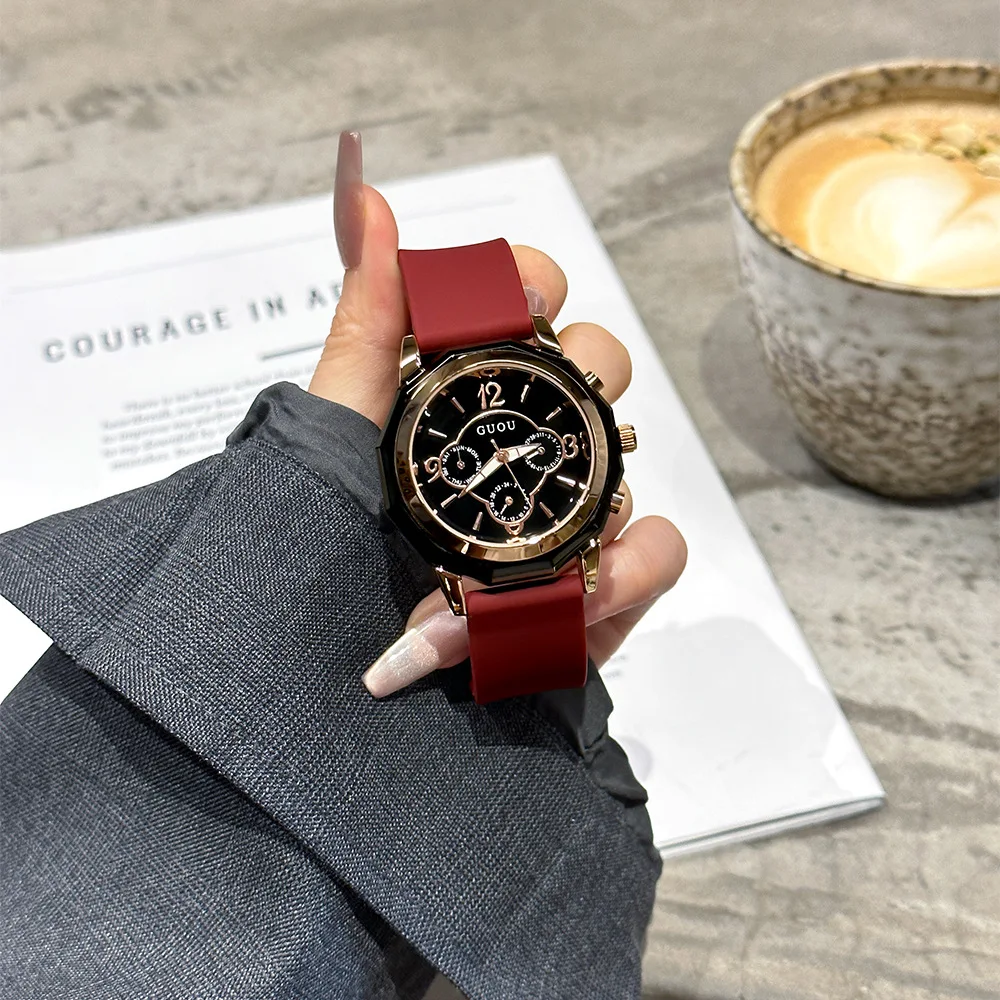 New watch exquisite light luxury six-pin trendy silicone strap personality fashion large dial high-end couple watch accessories