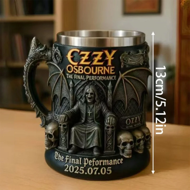 هالوين ثلاثية الأبعاد Ozzy Osbourne التذكارية القدح الفولاذ المقاوم للصدأ الجمجمة كوب ماء كوب للبيرة فنجان القهوة أواني الشرب
