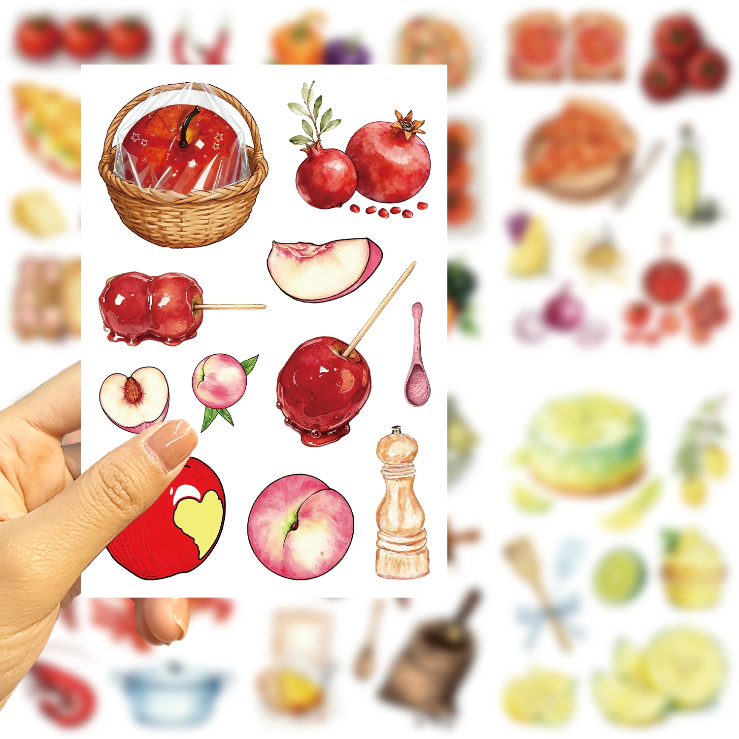8 adesivi per alimenti ad acquerello: scarabocchi di cartoni animati adatti per decorare quaderni, telefoni cellulari e bagagli