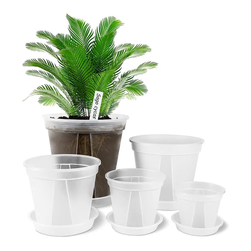 

B84B-Thick Plastic For Plants Clear Pots With Saucers, 10 Pcs 4/5/5.5/6/7 Inch Nursery Pots Featuring Drainage Holes