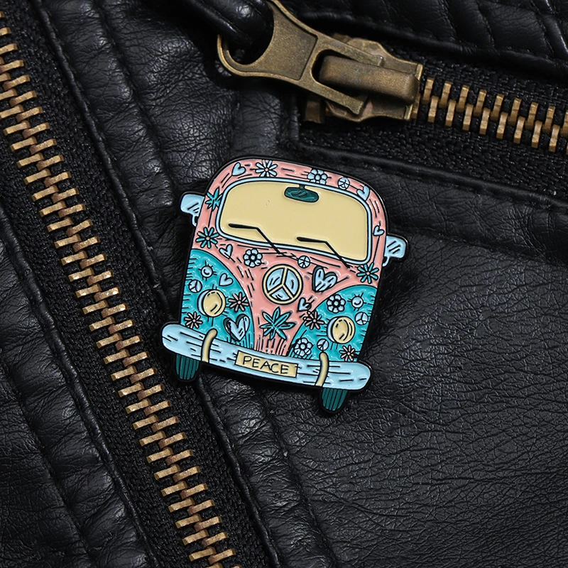 Cartoon Car Enamel Pin Lapel Flower Bus Metal Badges Hat Sweater Custom Gift Men Women Friends Lapel Jewelry Accessories