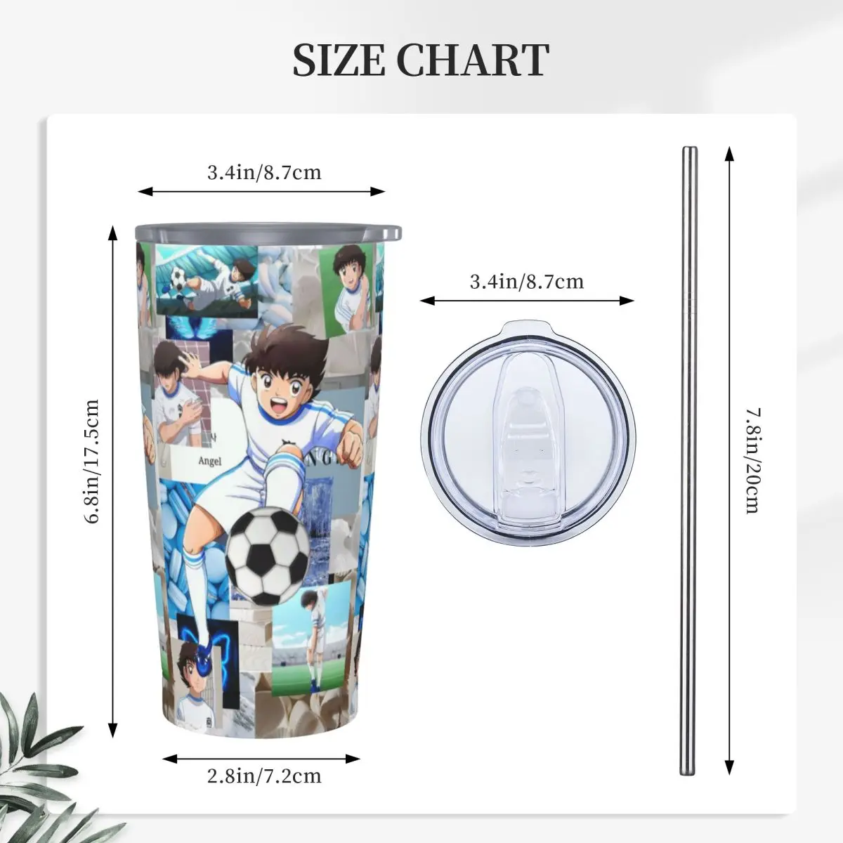 Ozora Oliver Atom Capitan Tsubasa Stainless Steel Tumbler Vacuum Insulated Mug Thermal Cold Cup Straws With Lid 20oz