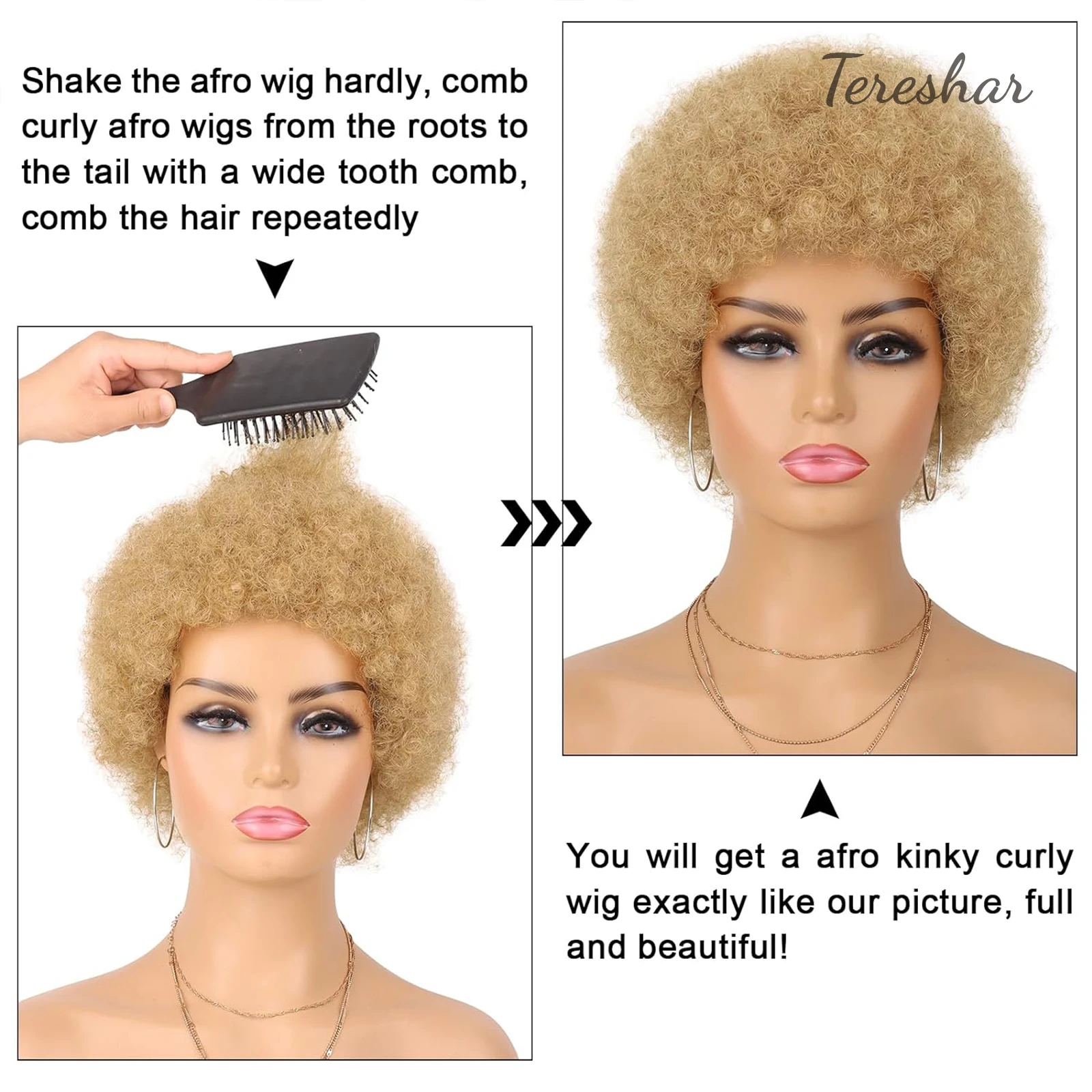 Tereshar شعر بشري قصير شعر مستعار أفريقي مجعد للنساء السود 70s شعر مستعار أفرو منتفخ مع الانفجارات للجنسين شعر مستعار أفريقي آلة صنع الباروكات