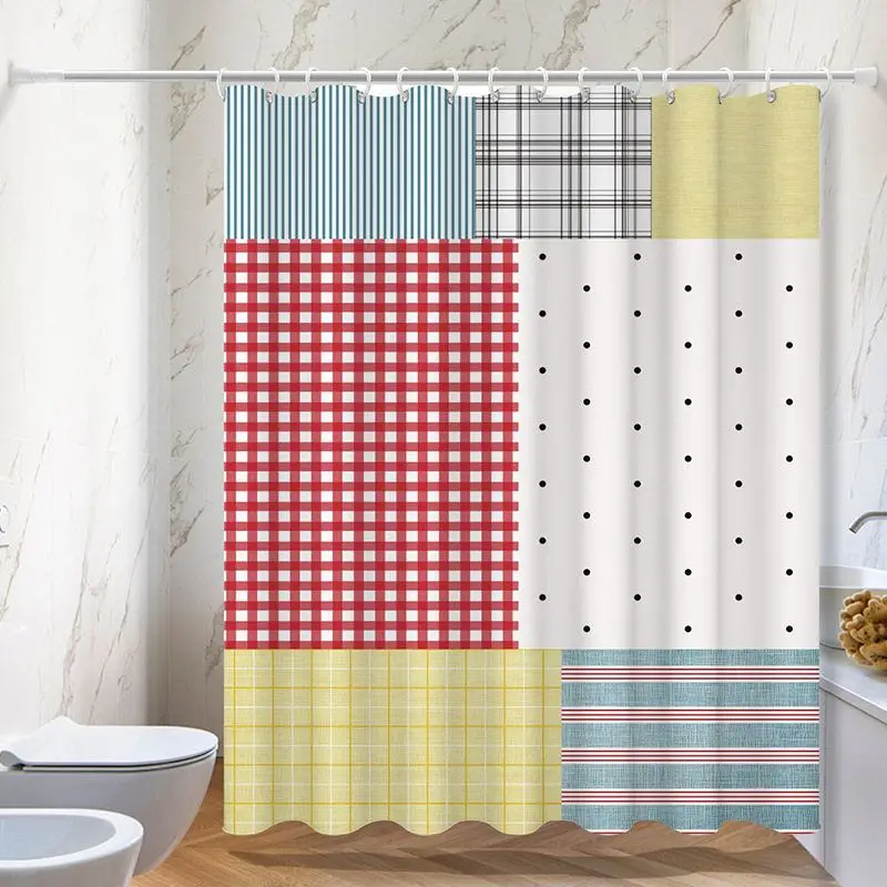 VIKAMA Shower Curtain Colorful Patchwork Print Bath Curtain for Bathtub Bathroom Waterproof Modern Home Decor