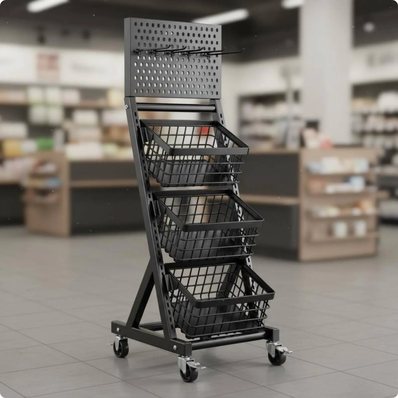 Snack Display Stand Movable Rolling Display Rack Rolling Retail Shelf Space-Saving Shop Fixture Easy to Clean for Supermarket