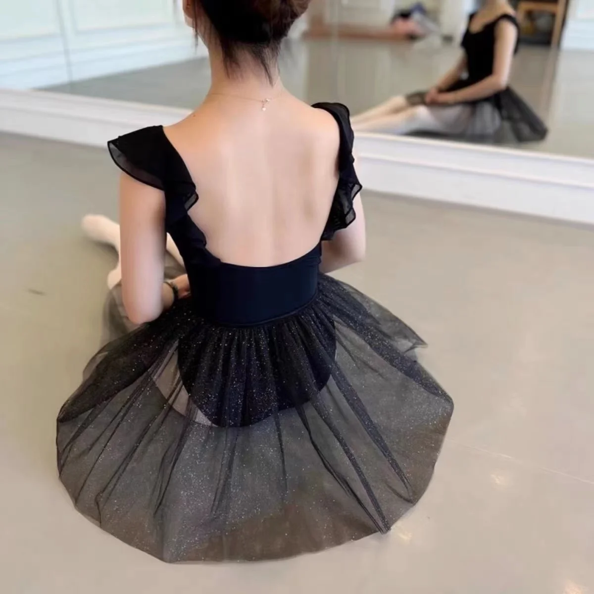 

customized women adult ballet practice basic training uniform with ruffled edges one-piece gymnastics skirt tutu leotard costume
