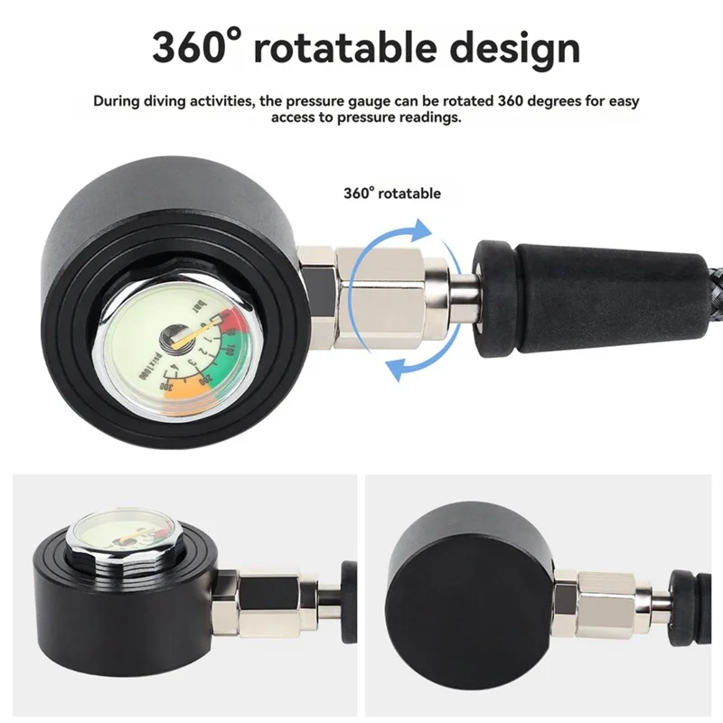 -MEOF Manometro per immersioni subacquee Manometro sommergibile luminoso con tubo ad alta pressione per regolatore BCD