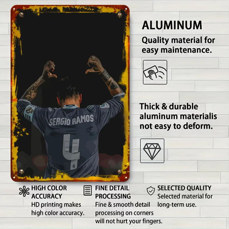 سيرجيو راموس تسجيل الرياضة ملصق ريترو مخصص معدن القصدير علامات للجدار الفن الديكور عناصر ديكور المنزل الفاخر غرفة ركن القهوة #4