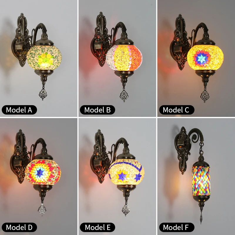Vintage Bohemian Mosaic Color Glass Indoor Wall Lamp forHotel Restaurant Hall Bedroom Walkway And Bar Unique Wall Lighting Decor