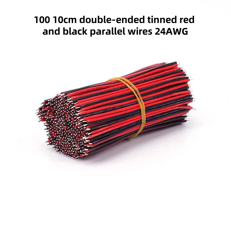 100 Pieces of 10cm-Long 24AWG Double-Ended Tinned 2468 Red-Black Parallel Electronic Connecting Wires